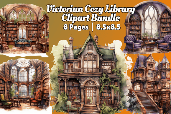 Download Victorian Cozy Library Clipart Bundle - Library Collection