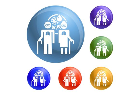 Download Old Woman Pneumonia Lung Icons Set - Icons Collection