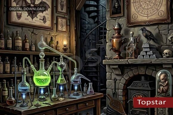 Download Gothic Library Decor for Halloween Decor - Premium Bundle